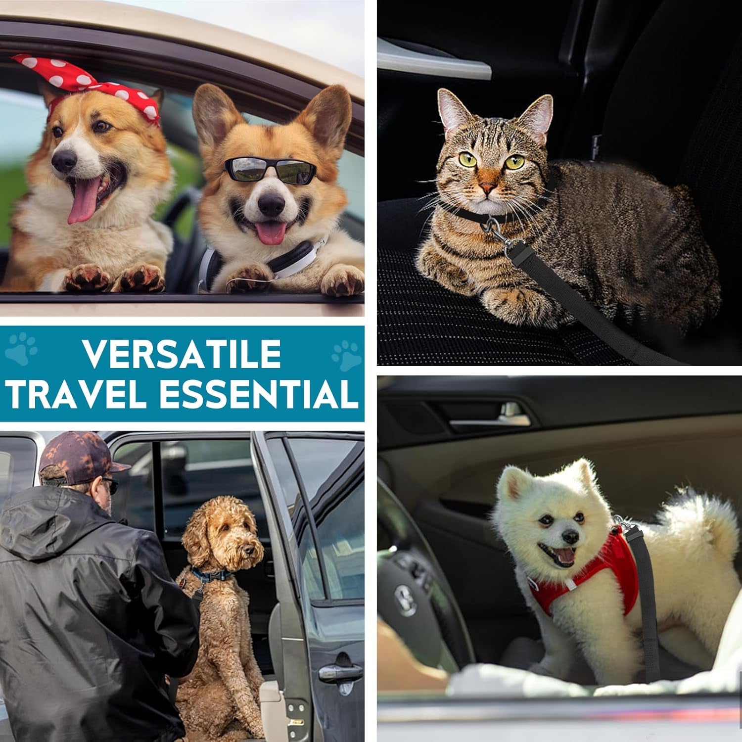 Adjustable Dog Seat Belt for Car, 2 Pack Pet Safety Belts for Vehicles, Heavy-Duty Nylon Puppy Harness Seatbelt Leash for Driving, Universal Fit Seatbelts for Pets in SUV, Truck, Travel, Black